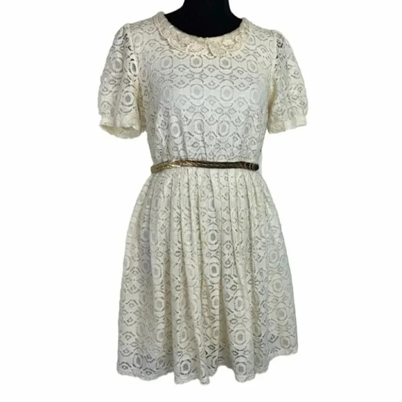 Forever 21‎ Dress M cream lace collared romantic peasant cottagecore - Picture 1 of 7
